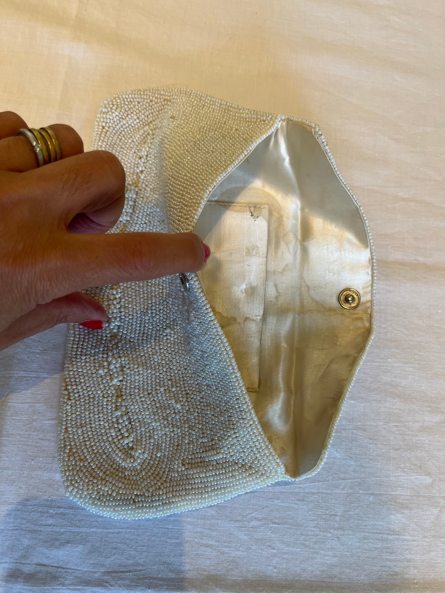 Vintage White Seed Bead Envelope Clutch