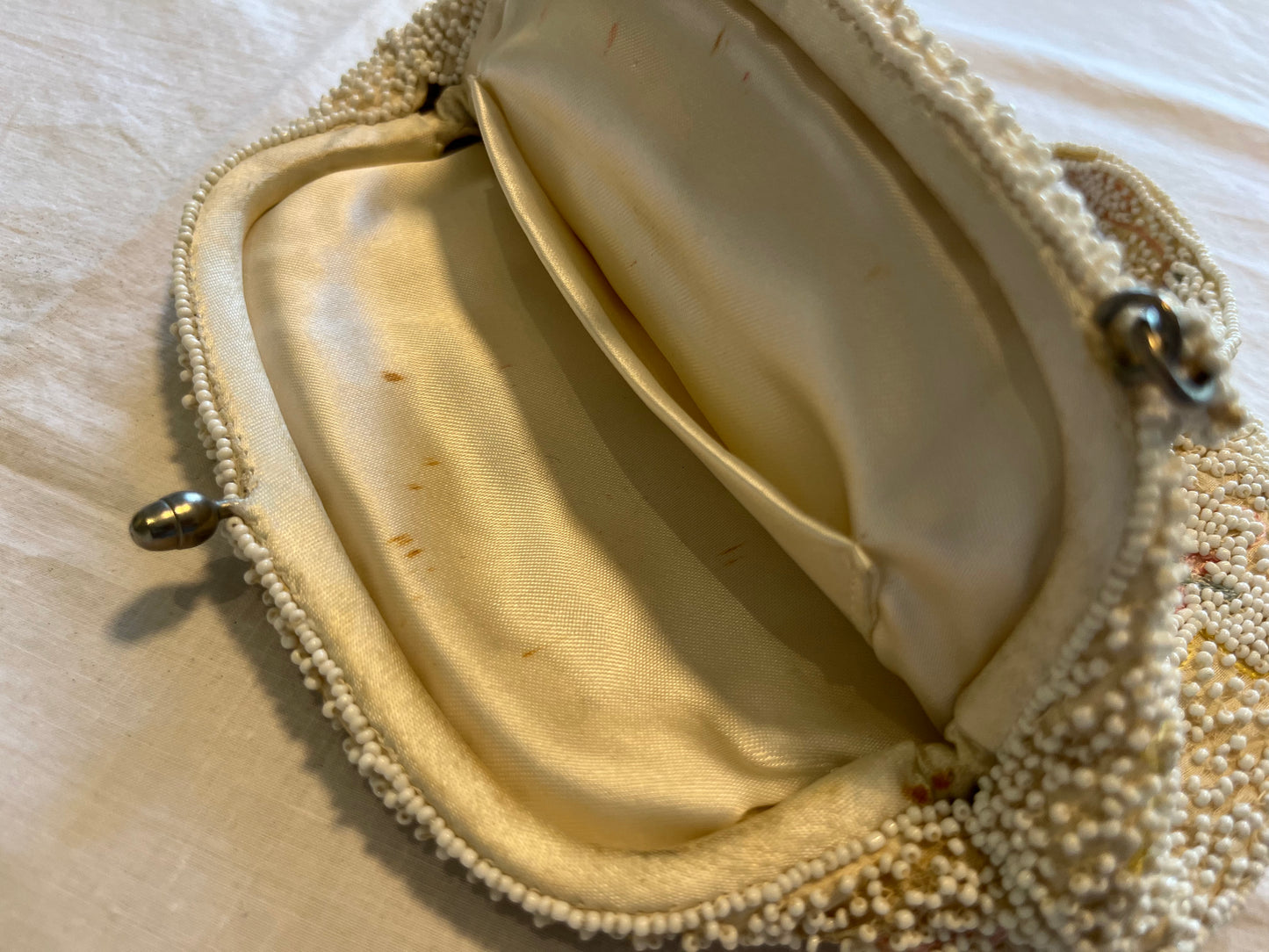 Vintage Ivory Floral Hand-Beaded Evening Bag