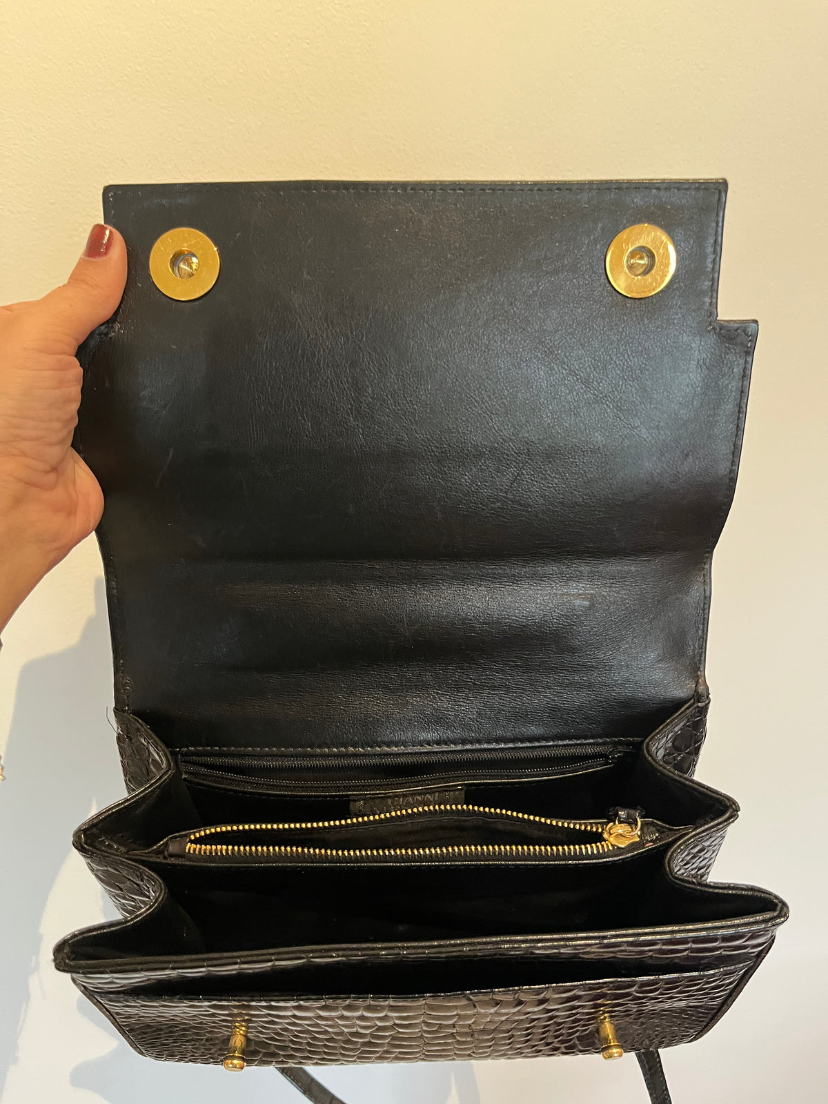 Gianni Versace 1990s Medusa Croc-Embossed Leather Top Handle Bag