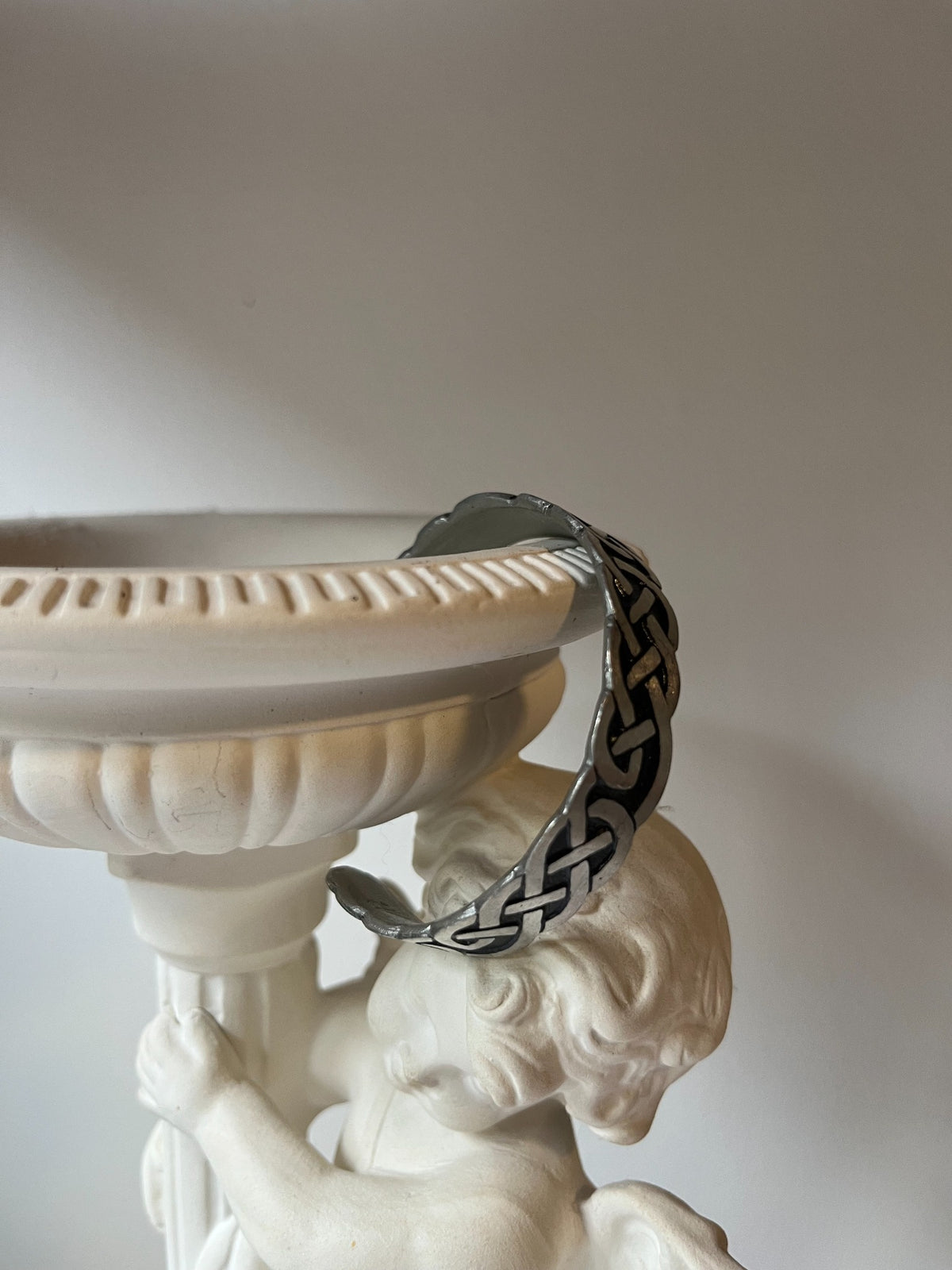 Vintage silver-tone and black interlaced cuff bracelet