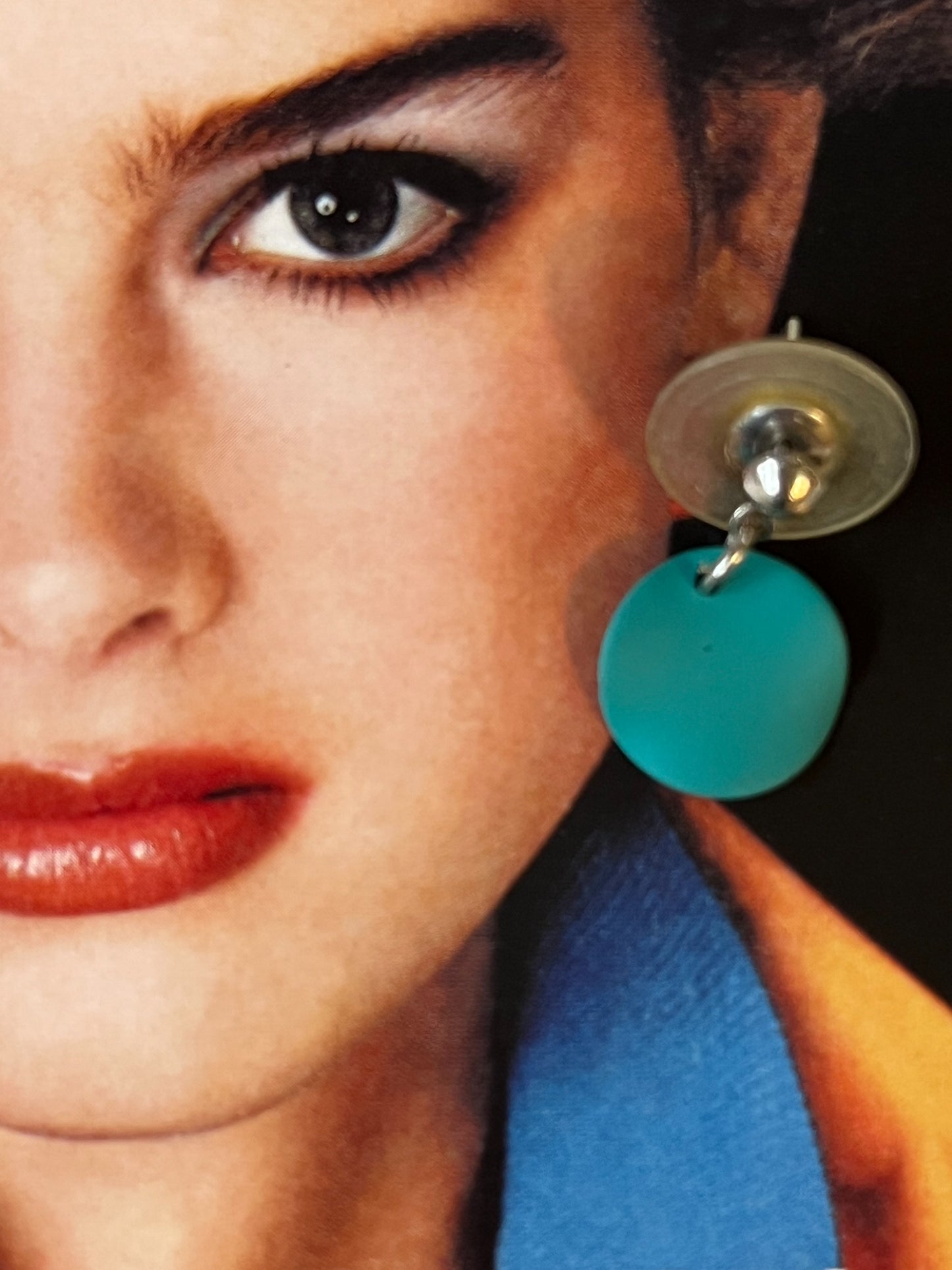 Vintage turquoise disc drop earrings