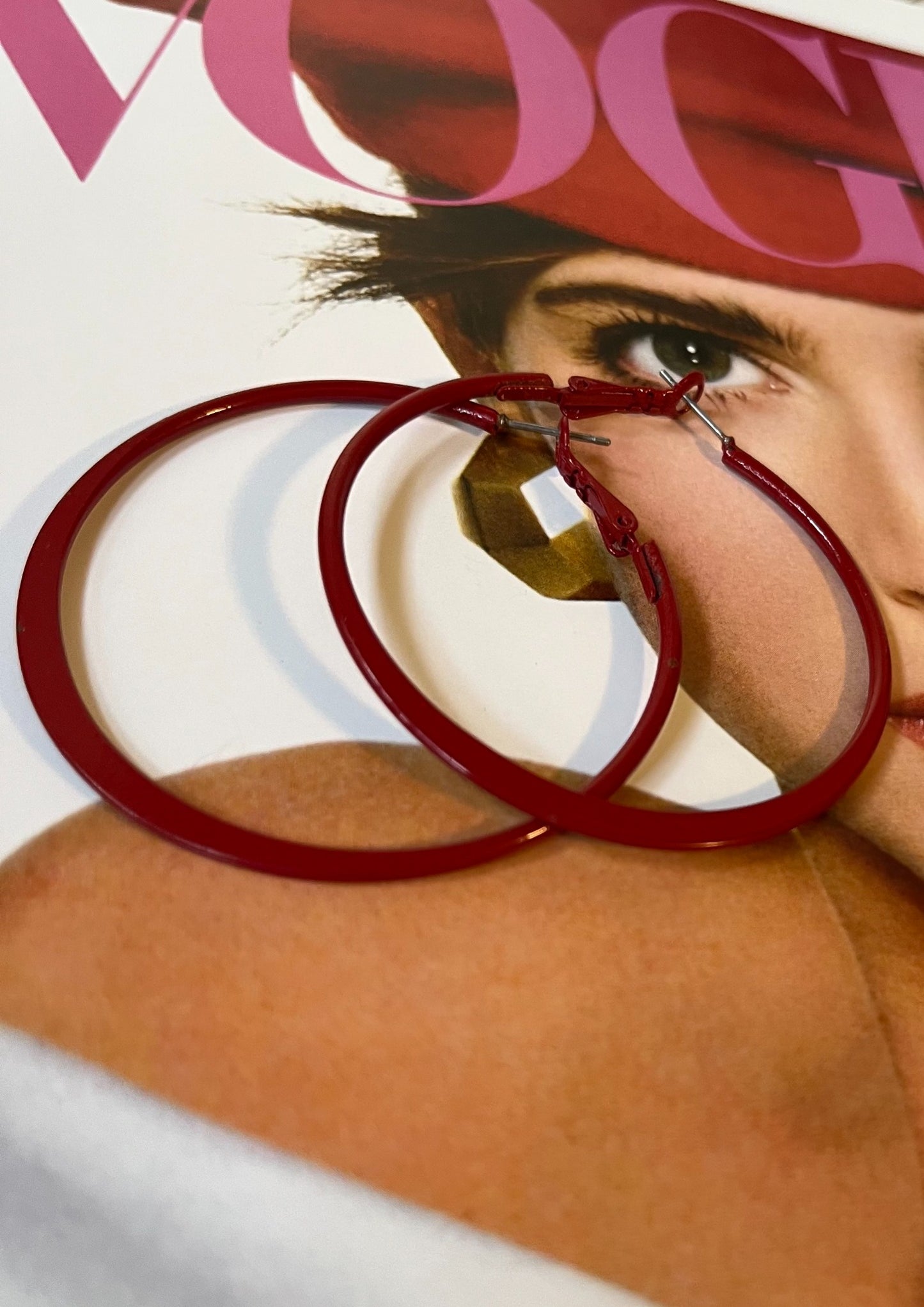 Vintage Oversized Red Hoop Earrings