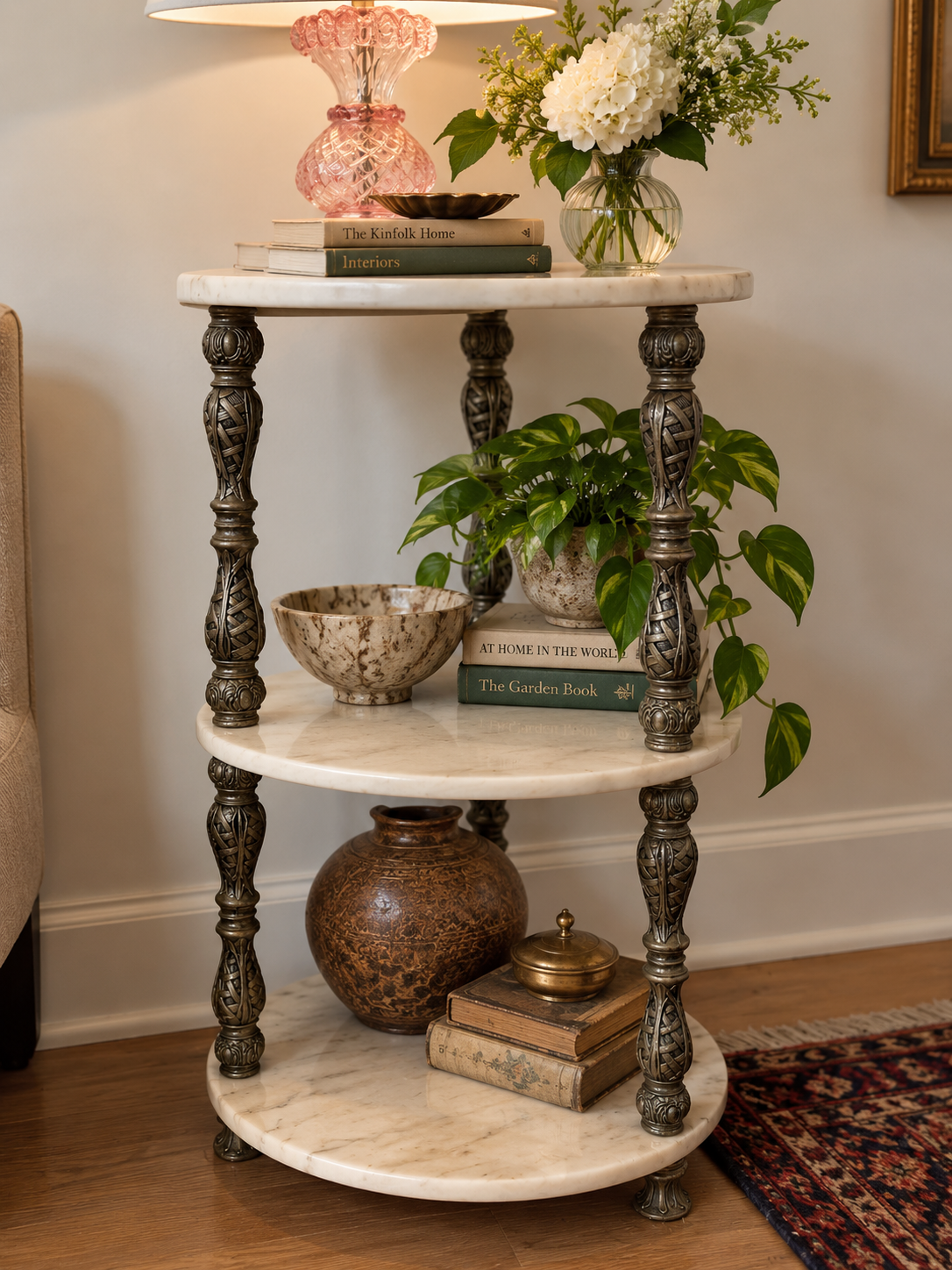 Vintage Three-Tier Marble & Metal Stand