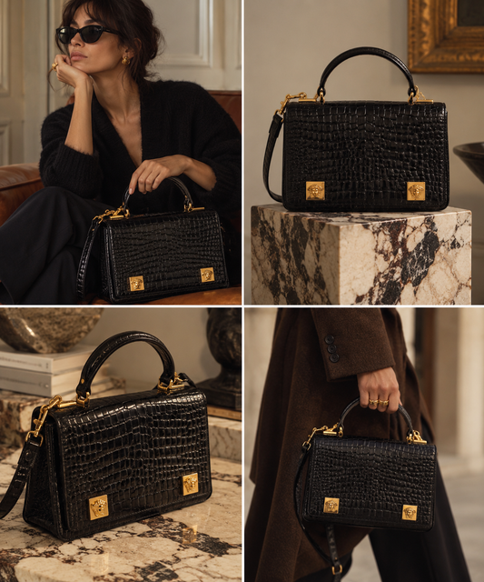 Gianni Versace 1990s Medusa Croc-Embossed Leather Top Handle Bag