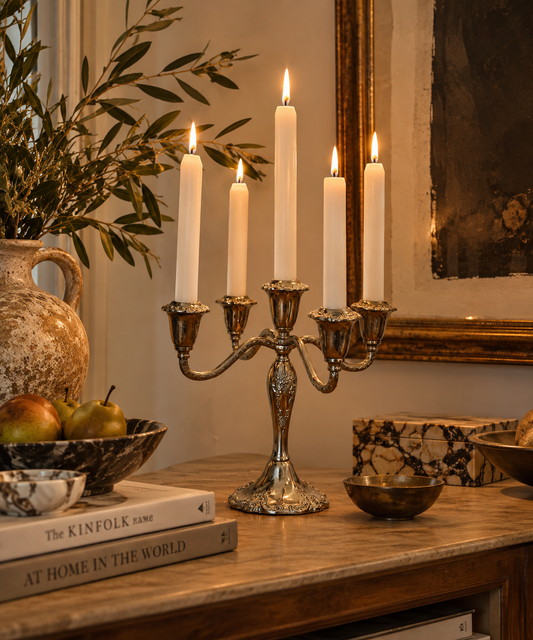 Vintage Silver-Plated Five-Light Rococo Revival Candelabra