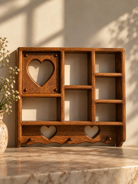 Vintage Oak Heart Wall Shelf