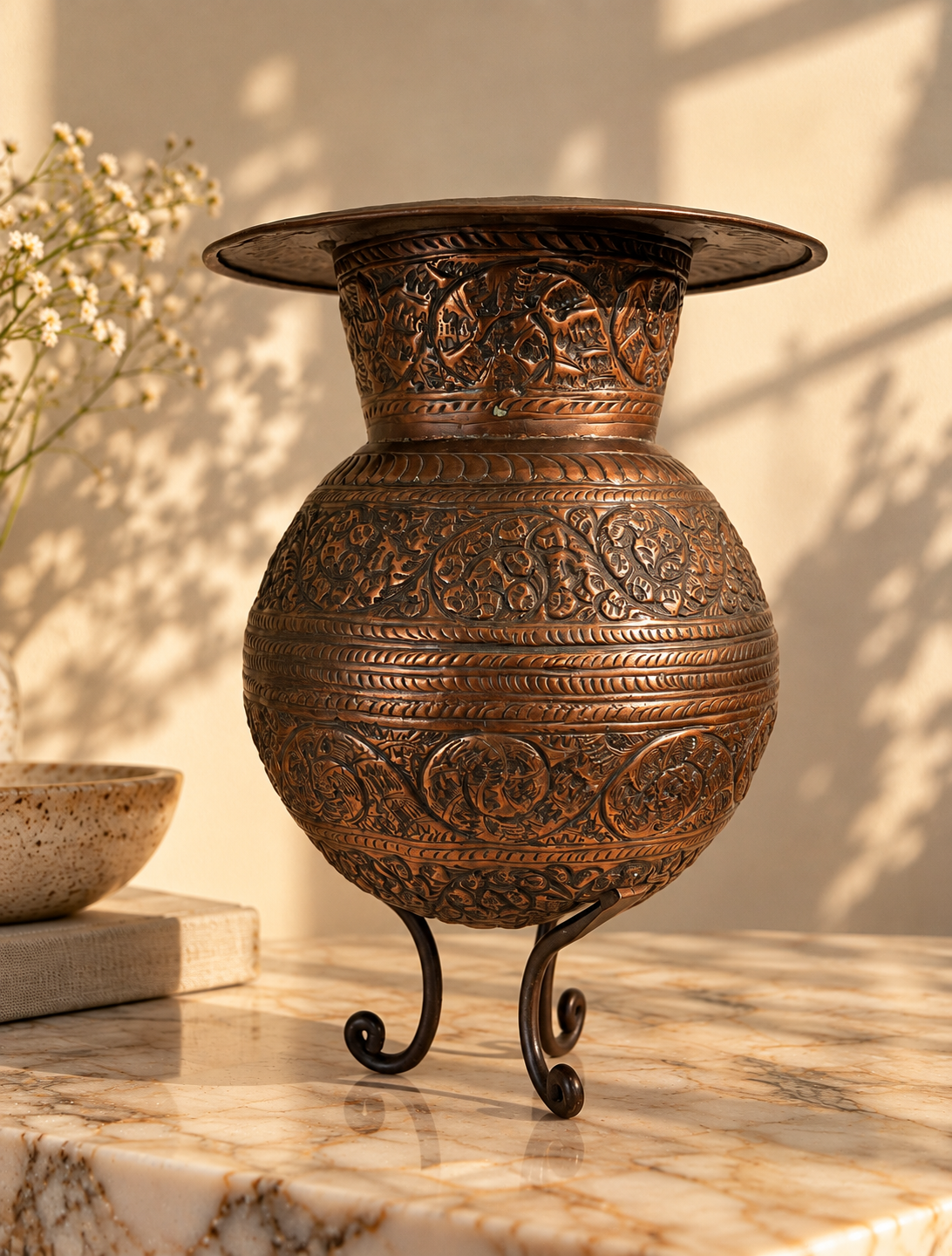 Vintage Hand-Embossed Copper Vessel