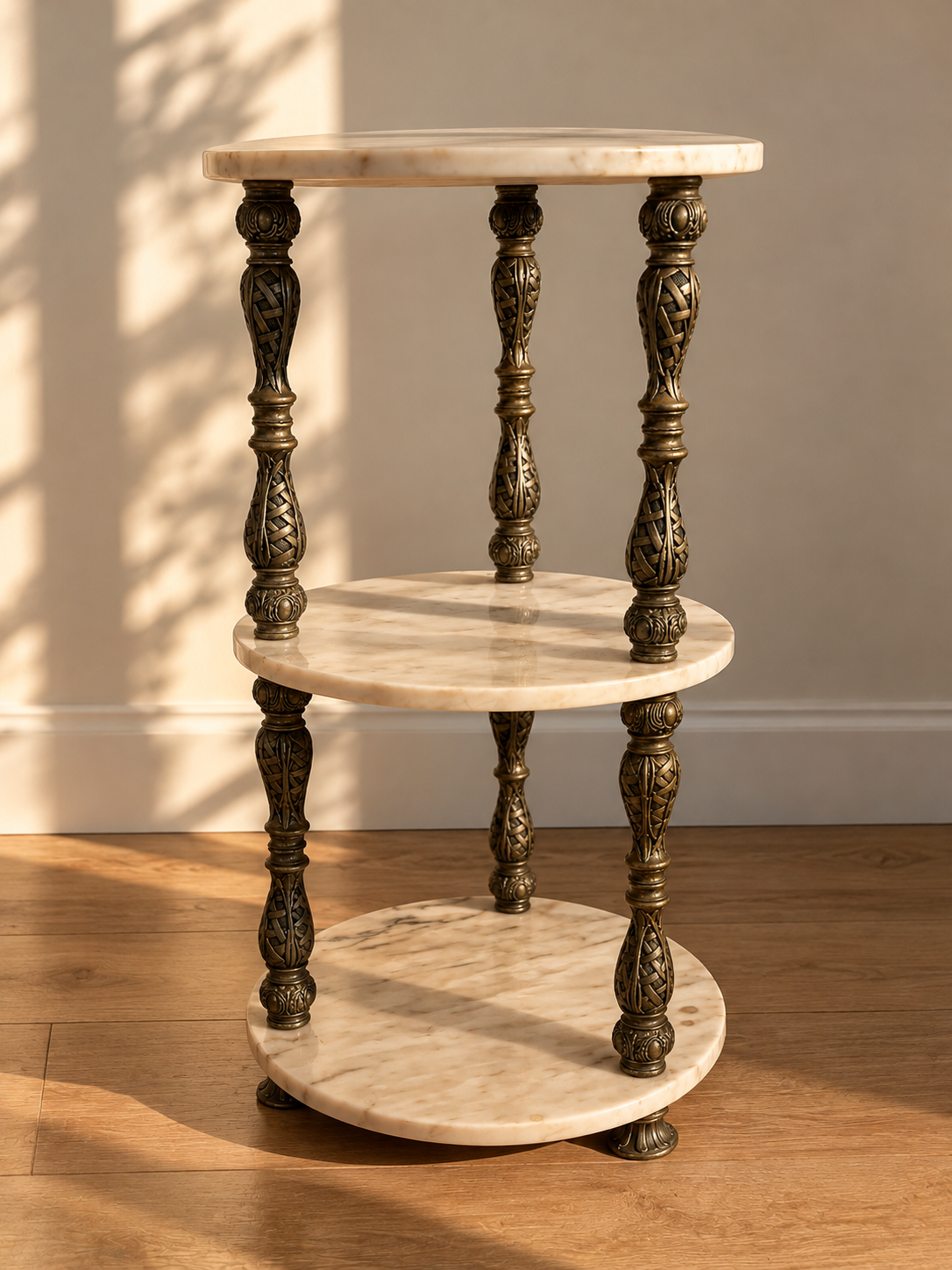 Vintage Three-Tier Marble & Metal Stand