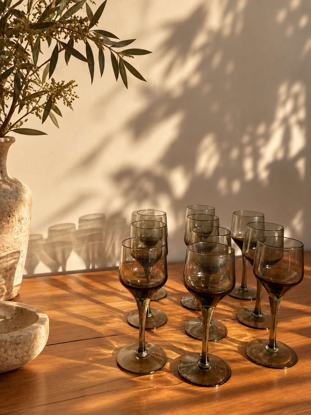 Set of 10 Vintage Smoke Cordial Glasses