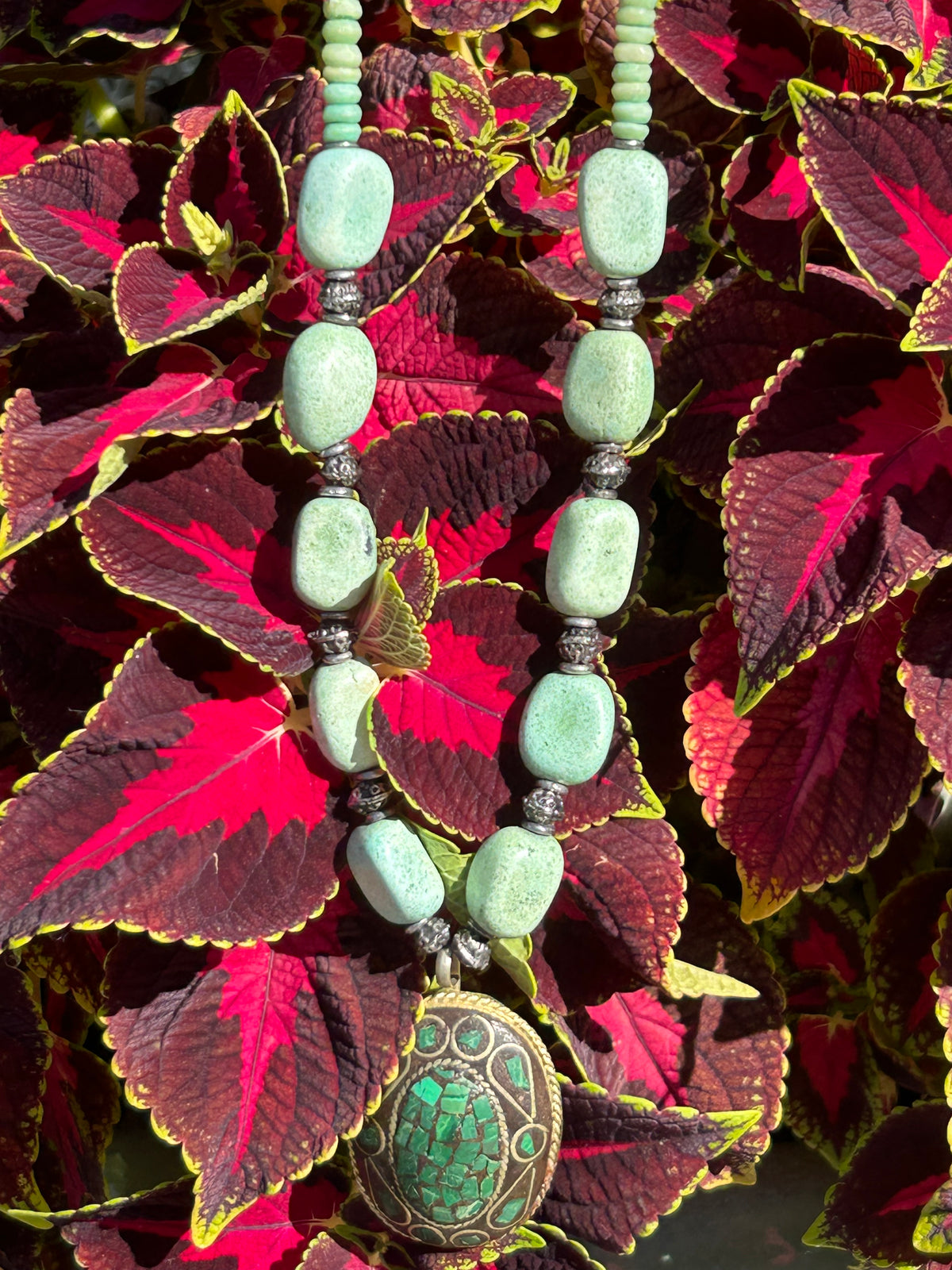 Vintage Turquoise Mosaic Pendant Necklace