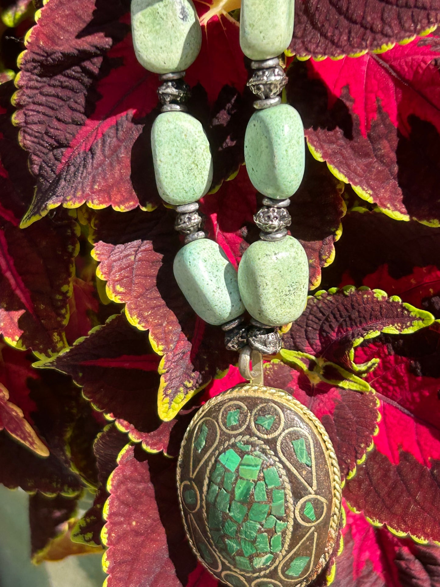 Vintage Turquoise Mosaic Pendant Necklace