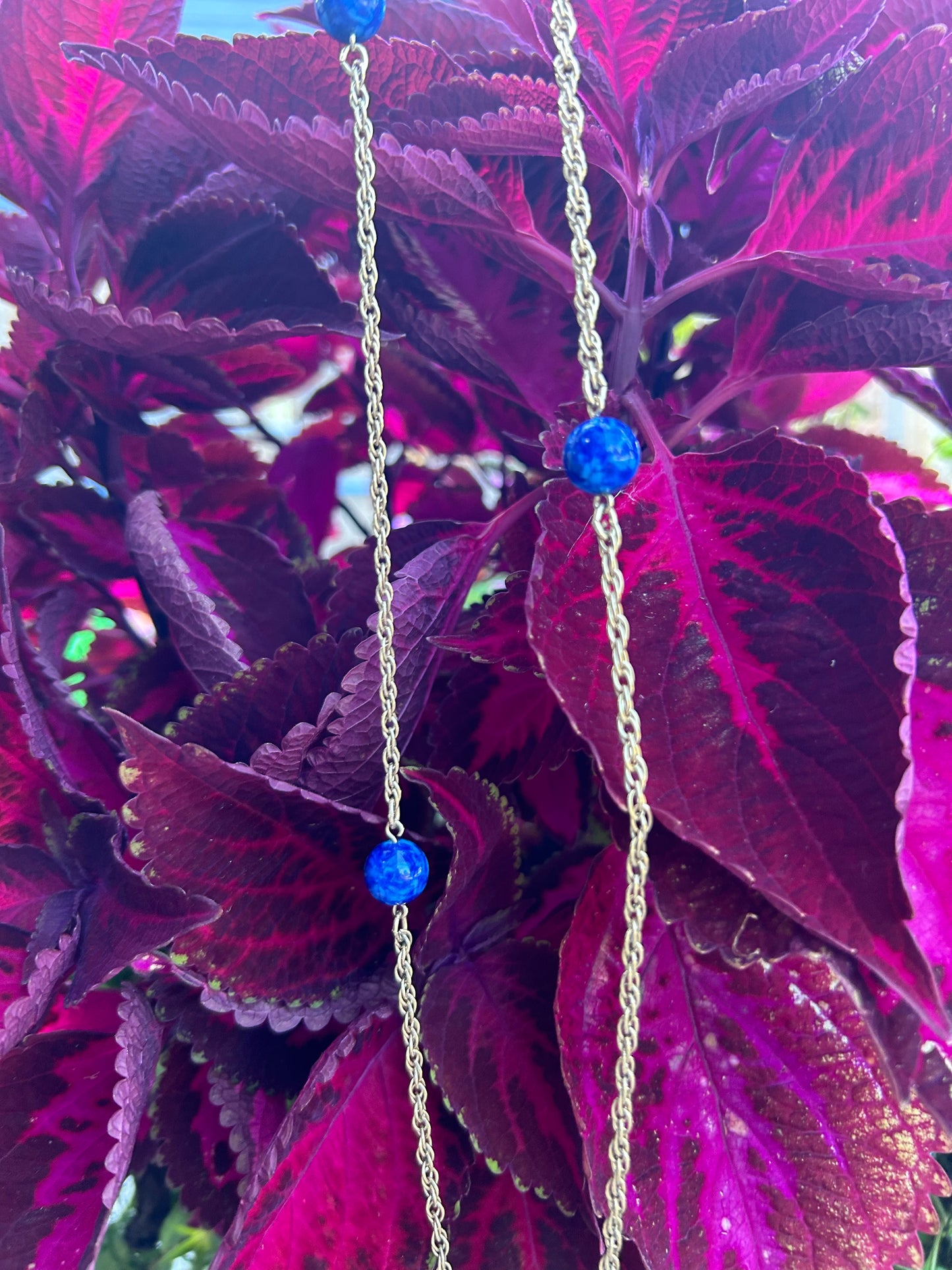 Vintage Silver-Tone Chain Necklace with Blue Beads