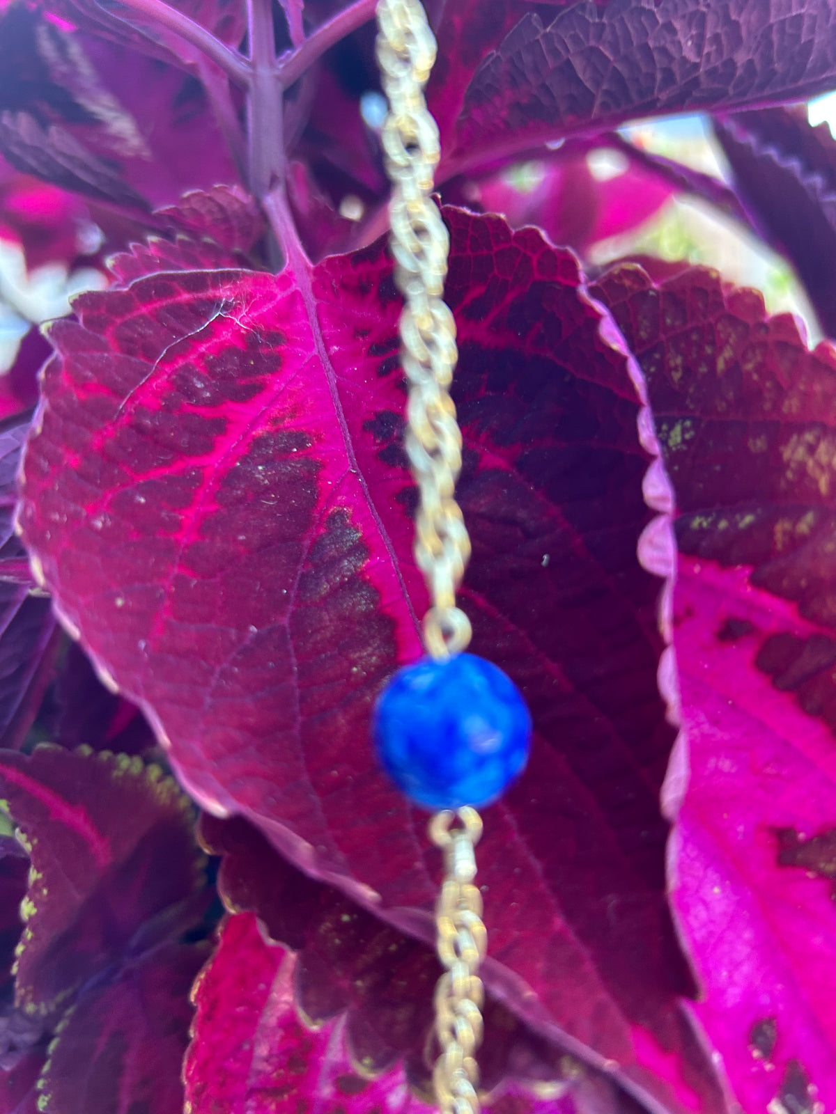 Vintage Silver-Tone Chain Necklace with Blue Beads