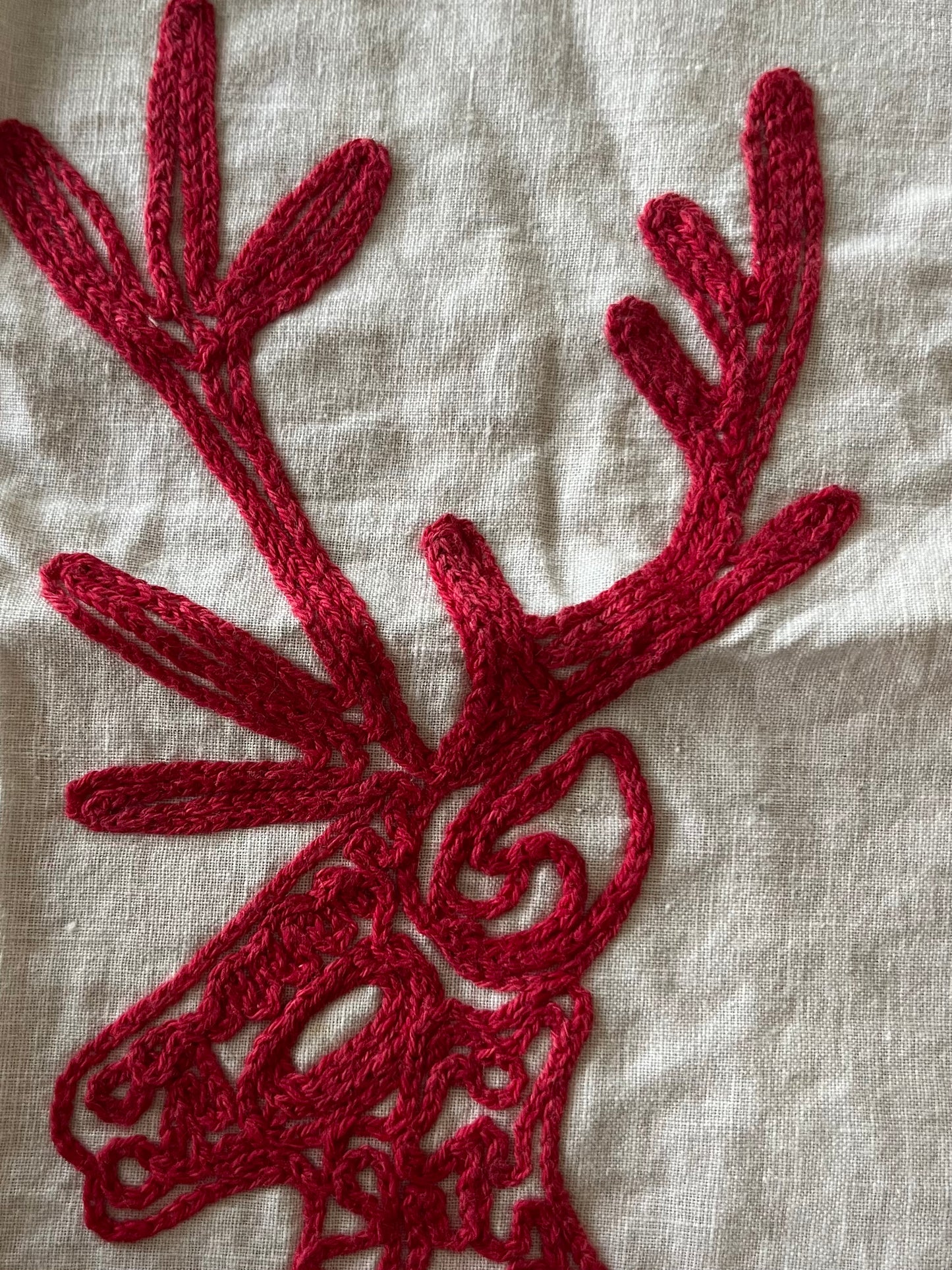 Vintage French Embroidered Stag Linen