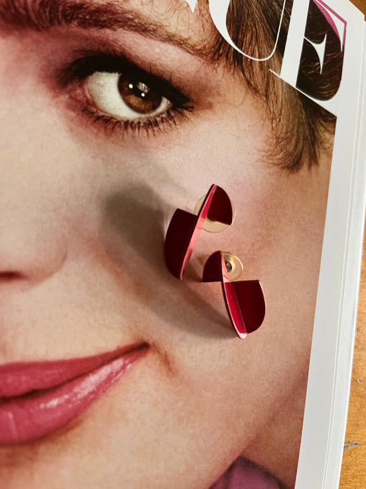 Vintage Red Geometric Statement Drop Earrings