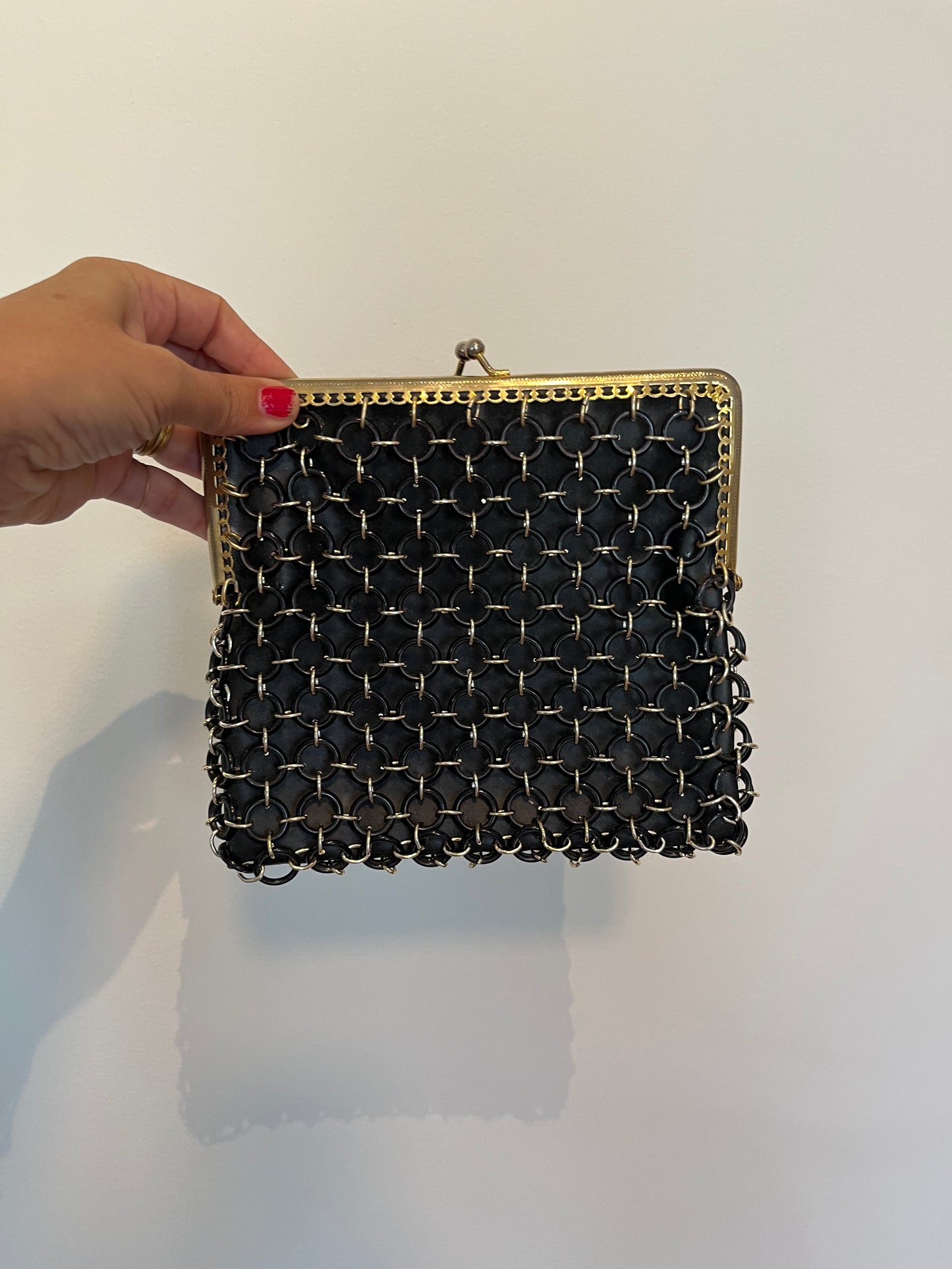 Vintage Delill Black Ring Mesh Frame Clutch — Made in Italy