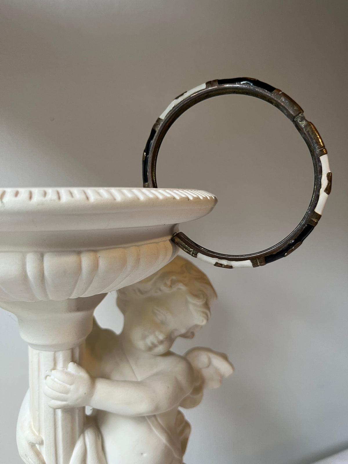 Vintage Black & White Enamel Bangle Bracelet