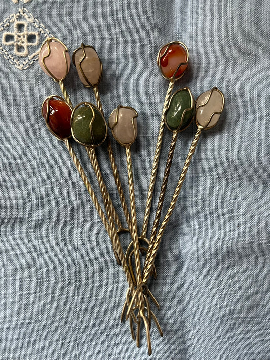 Vintage Gemstone Cocktail Forks, Set of 8