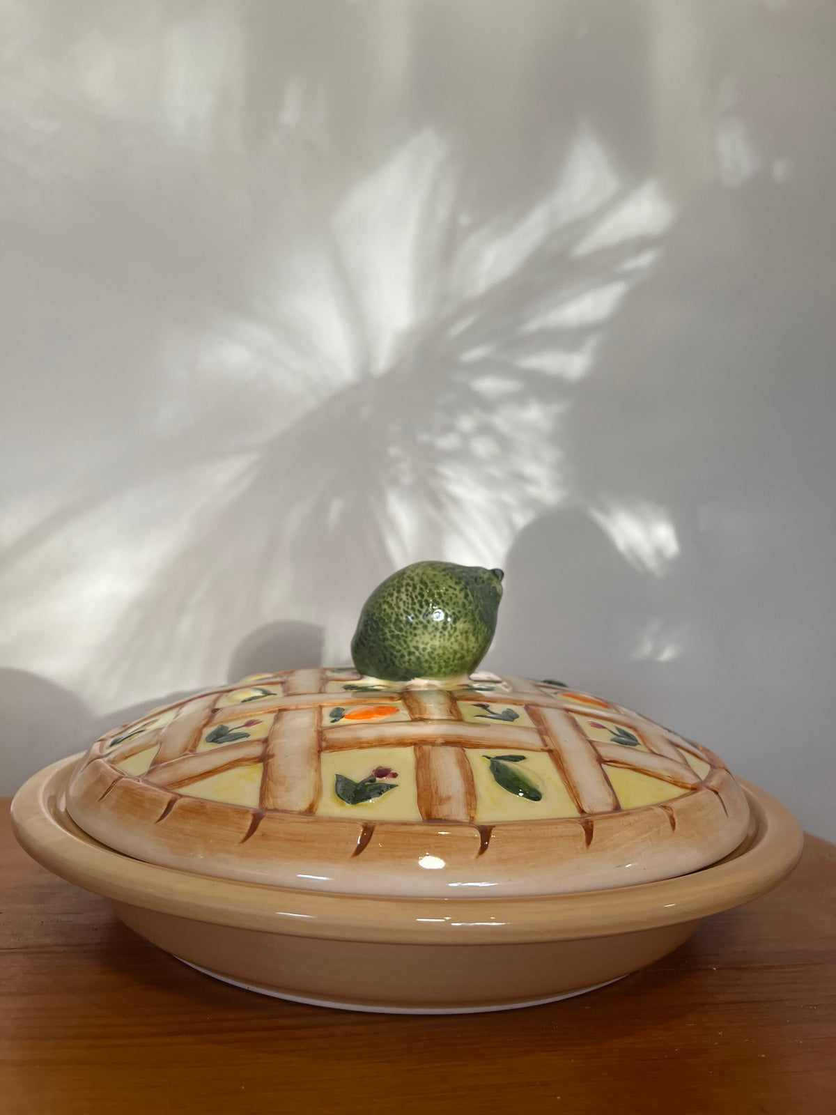 Vintage Ceramic Pie Keeper with Fruit Lattice Lid