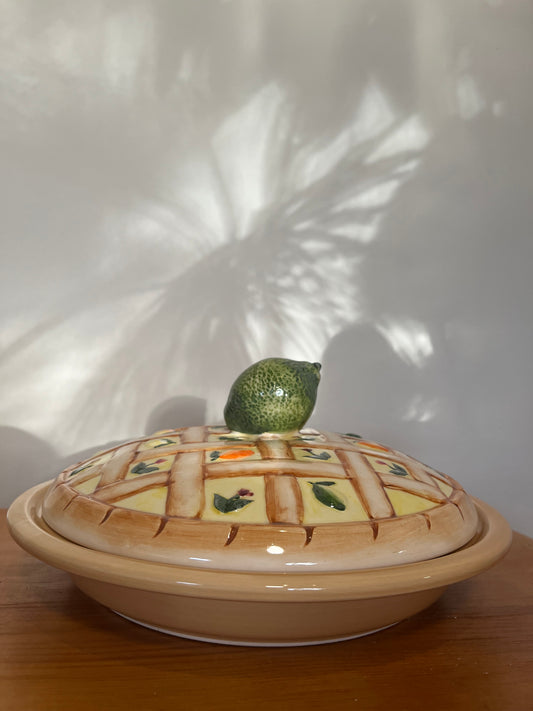 Vintage Ceramic Pie Keeper with Fruit Lattice Lid