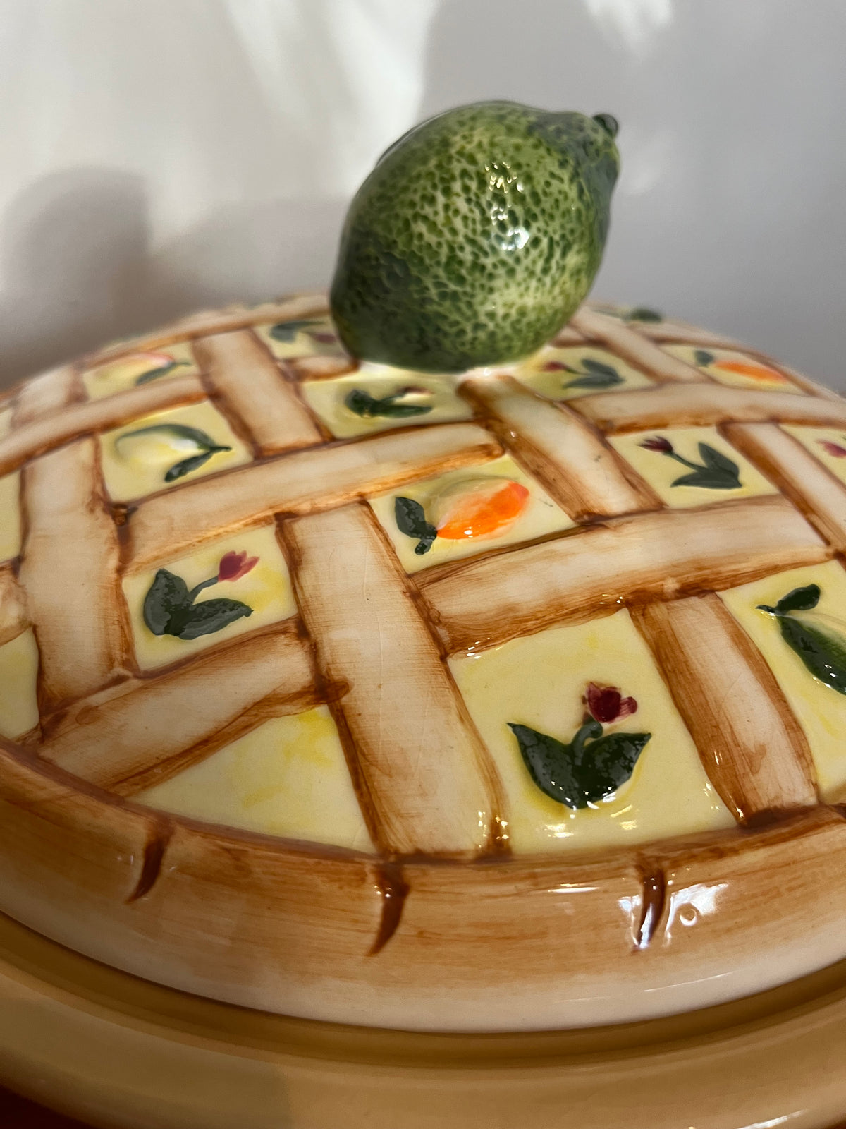 Vintage Ceramic Pie Keeper with Fruit Lattice Lid