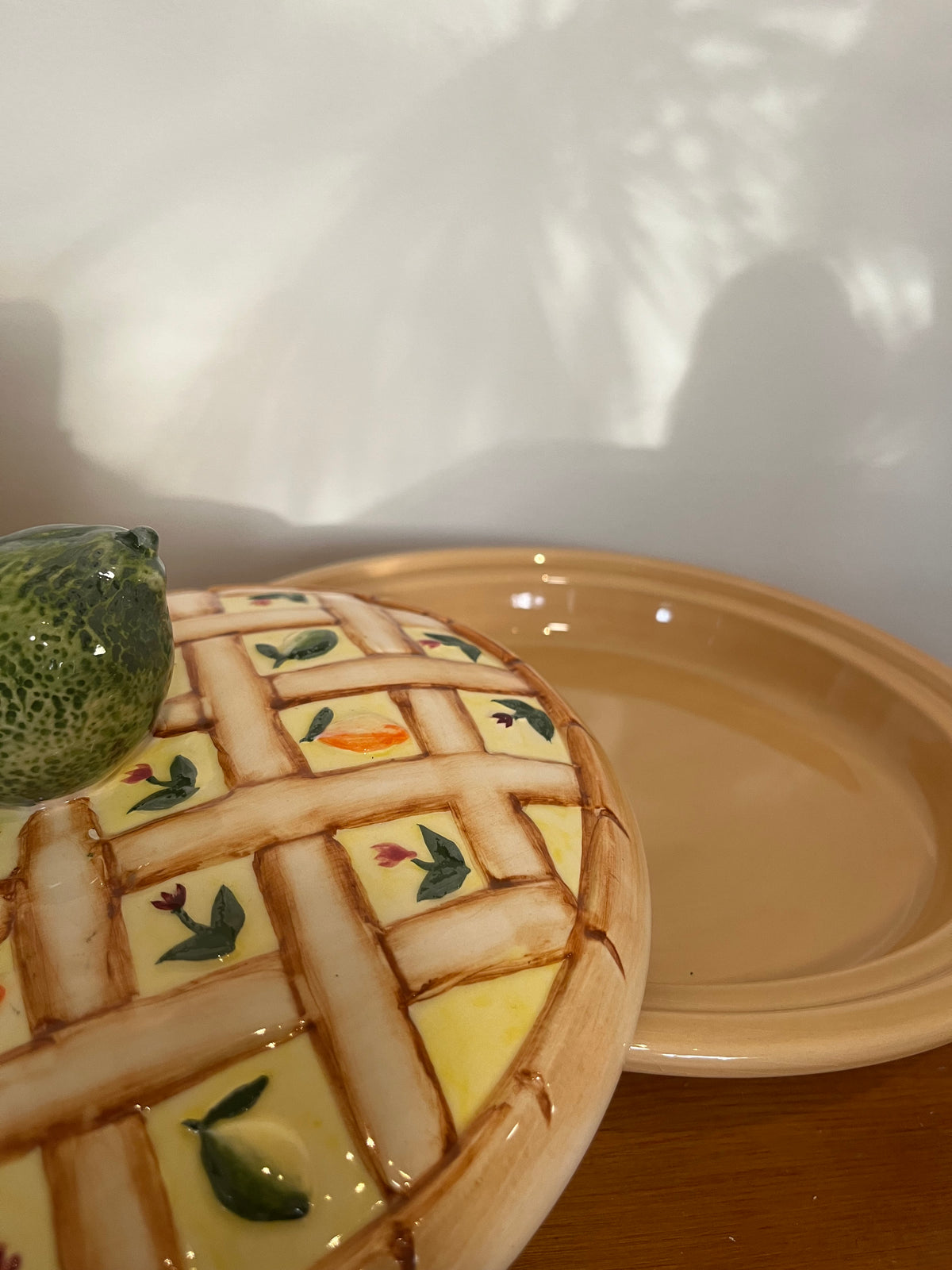 Vintage Ceramic Pie Keeper with Fruit Lattice Lid