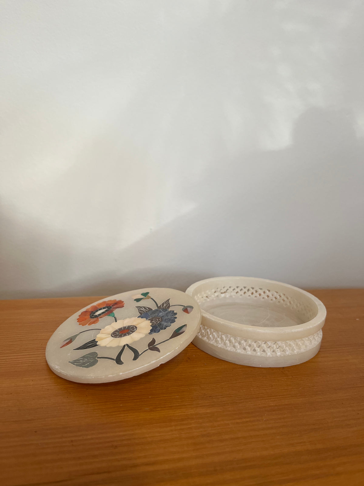 Vintage Floral Stone Inlay Trinket Box
