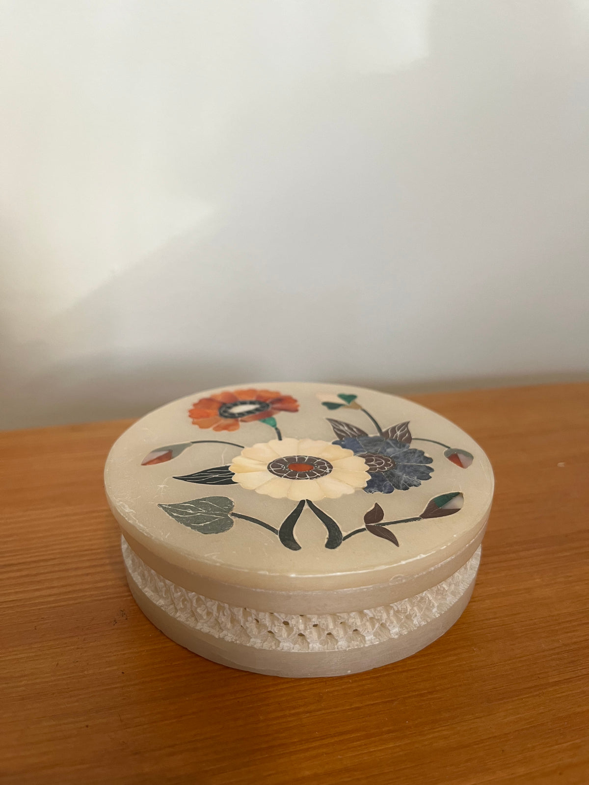 Vintage Floral Stone Inlay Trinket Box