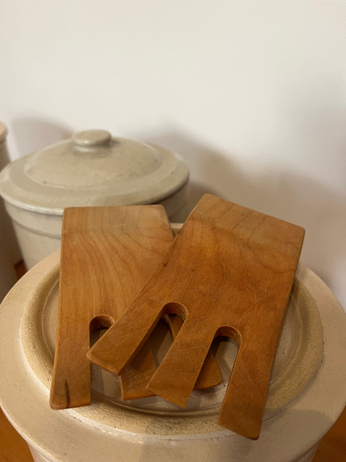 Vintage Wooden Salad Tossers – Pair
