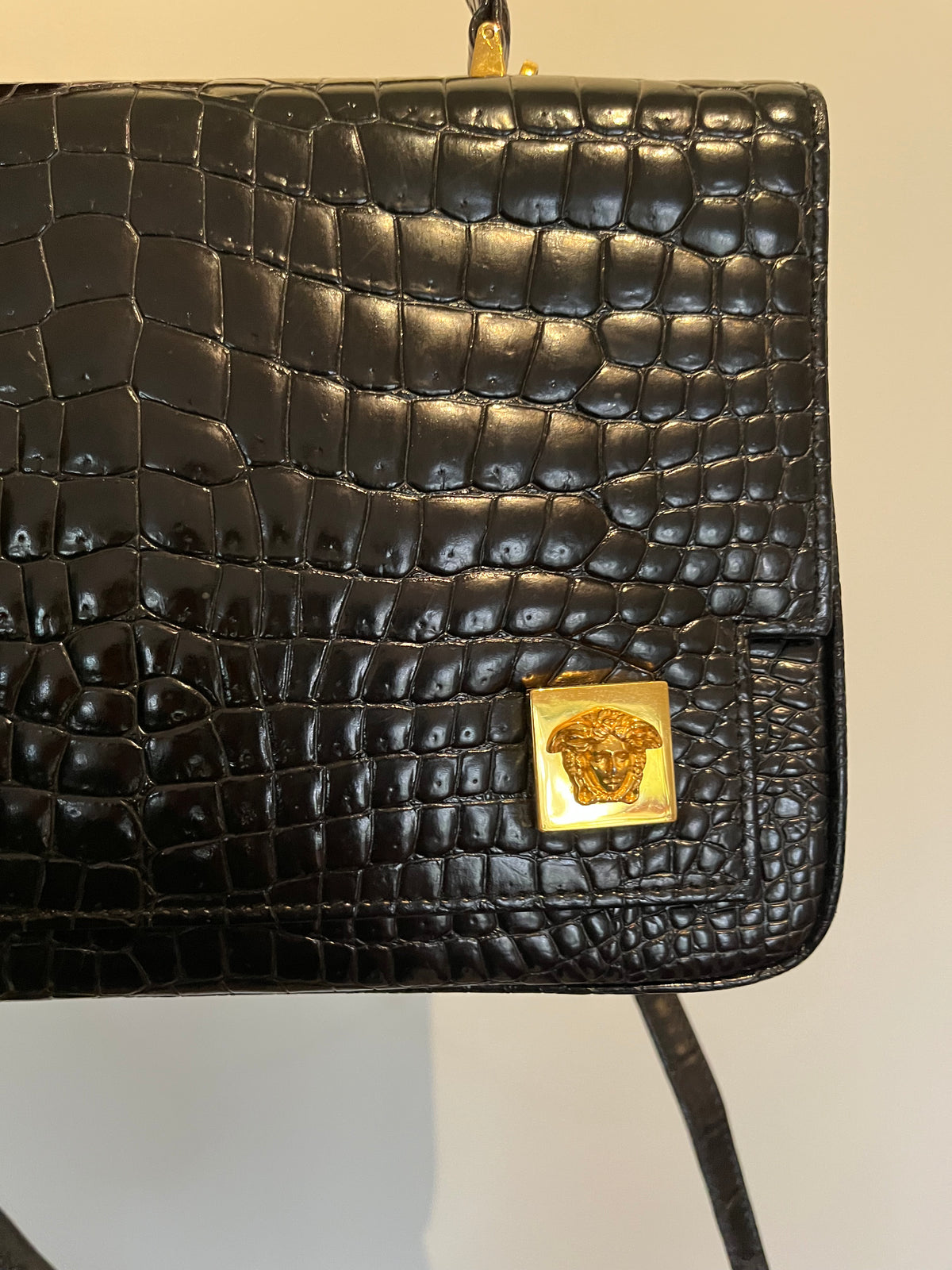 Gianni Versace 1990s Medusa Croc-Embossed Leather Top Handle Bag
