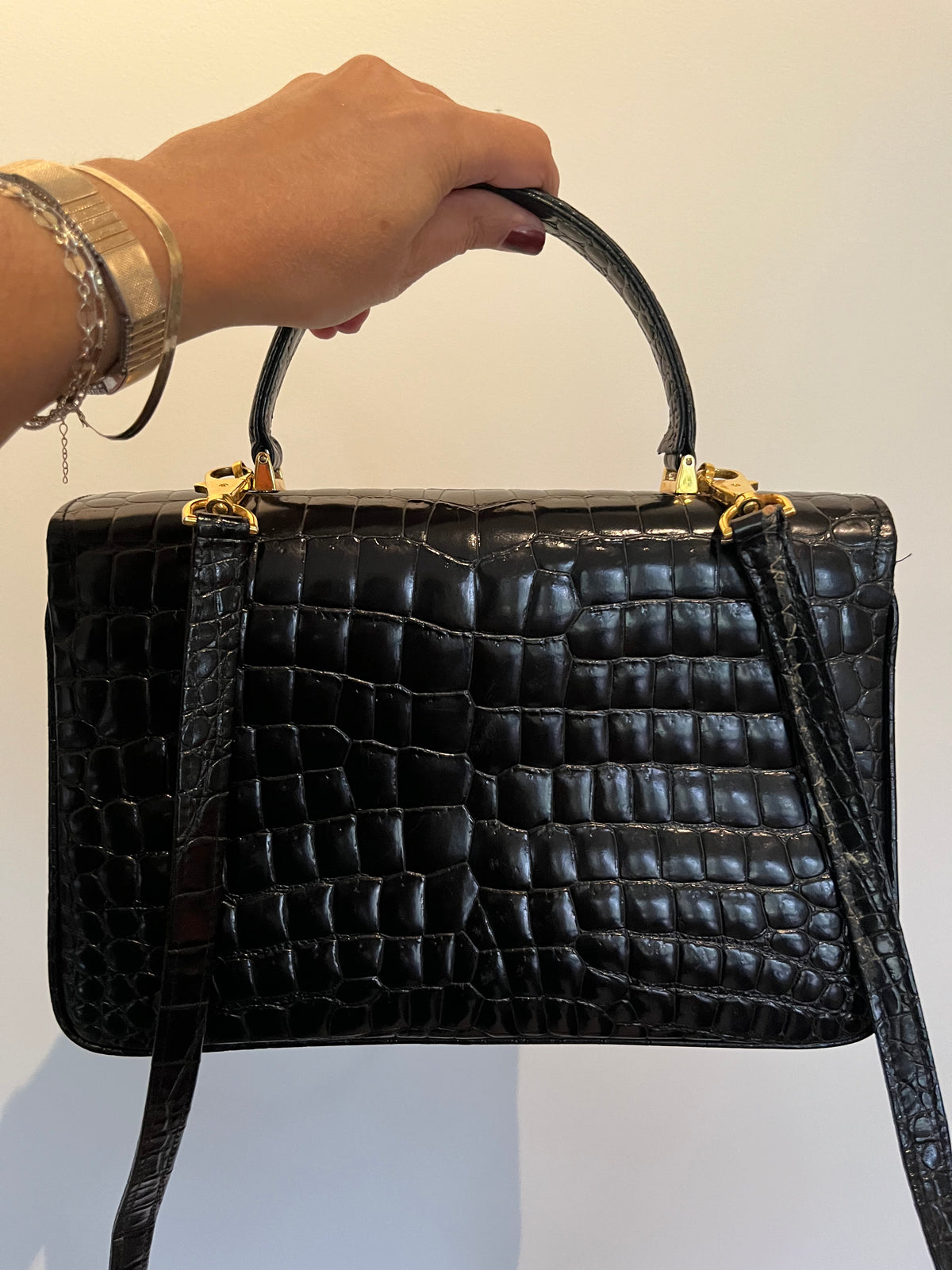 Gianni Versace 1990s Medusa Croc-Embossed Leather Top Handle Bag