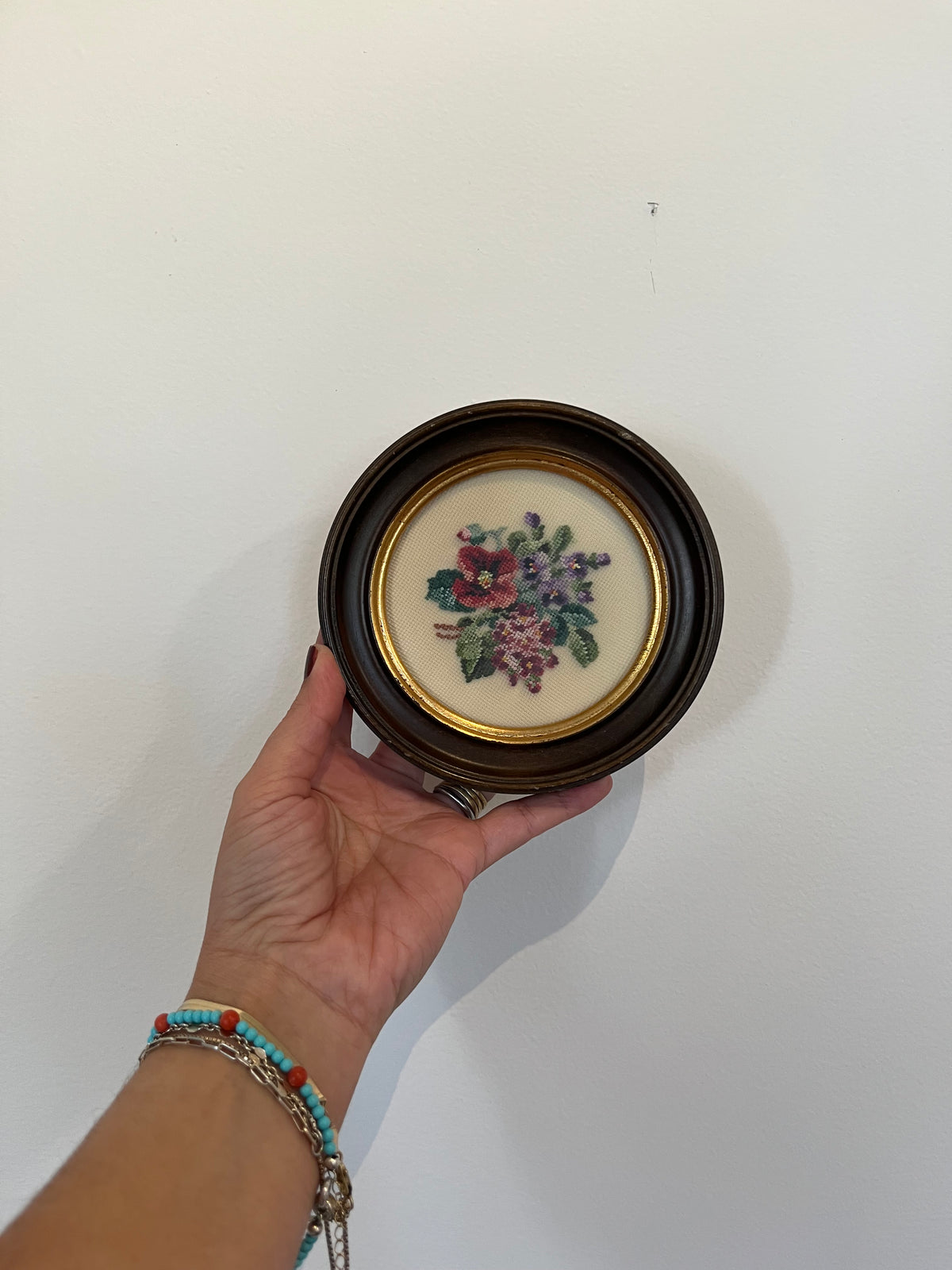 Floral Needlepoint Circle Frame