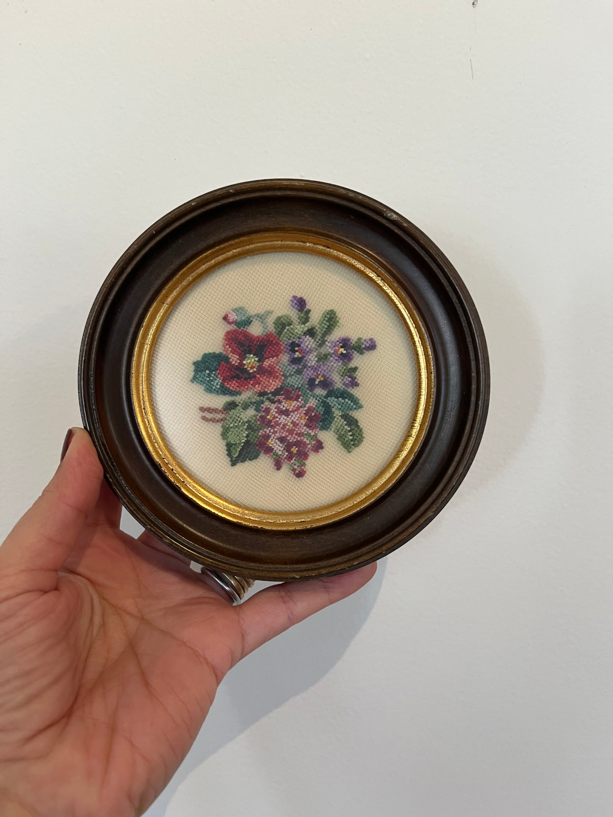 Floral Needlepoint Circle Frame