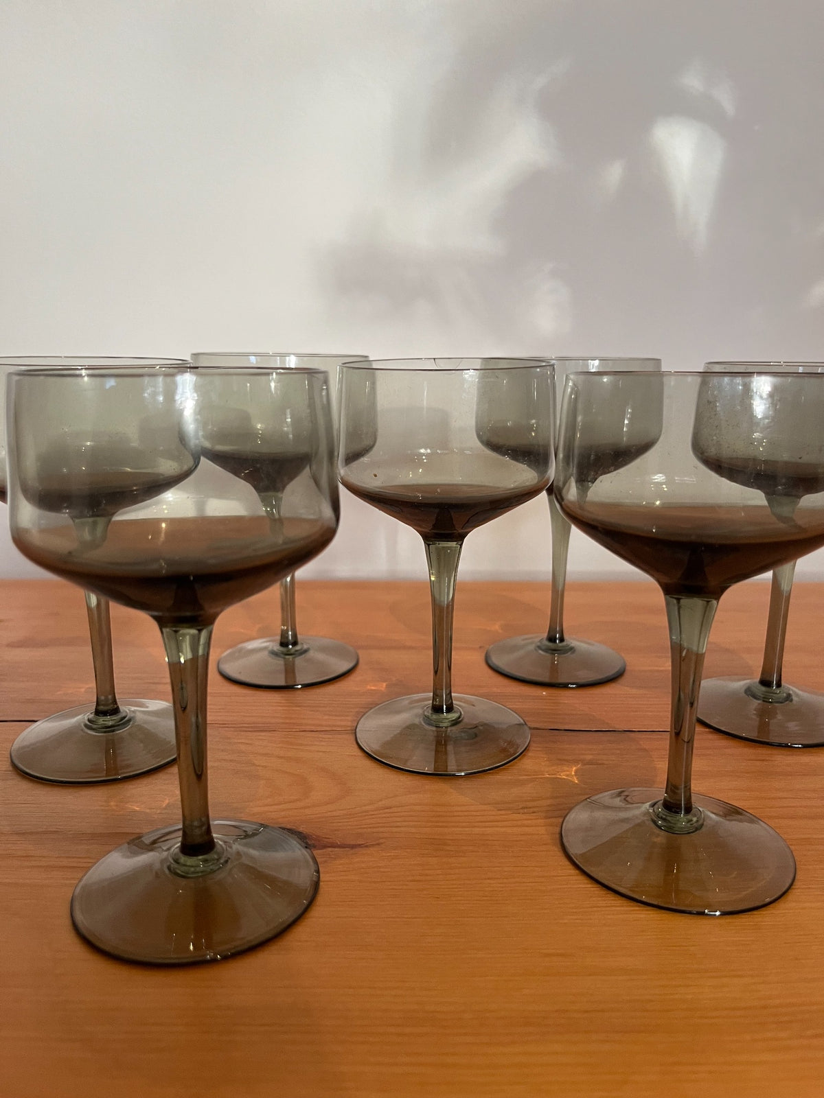 Set of 6 Vintage Smoke Glass Coupe Goblets