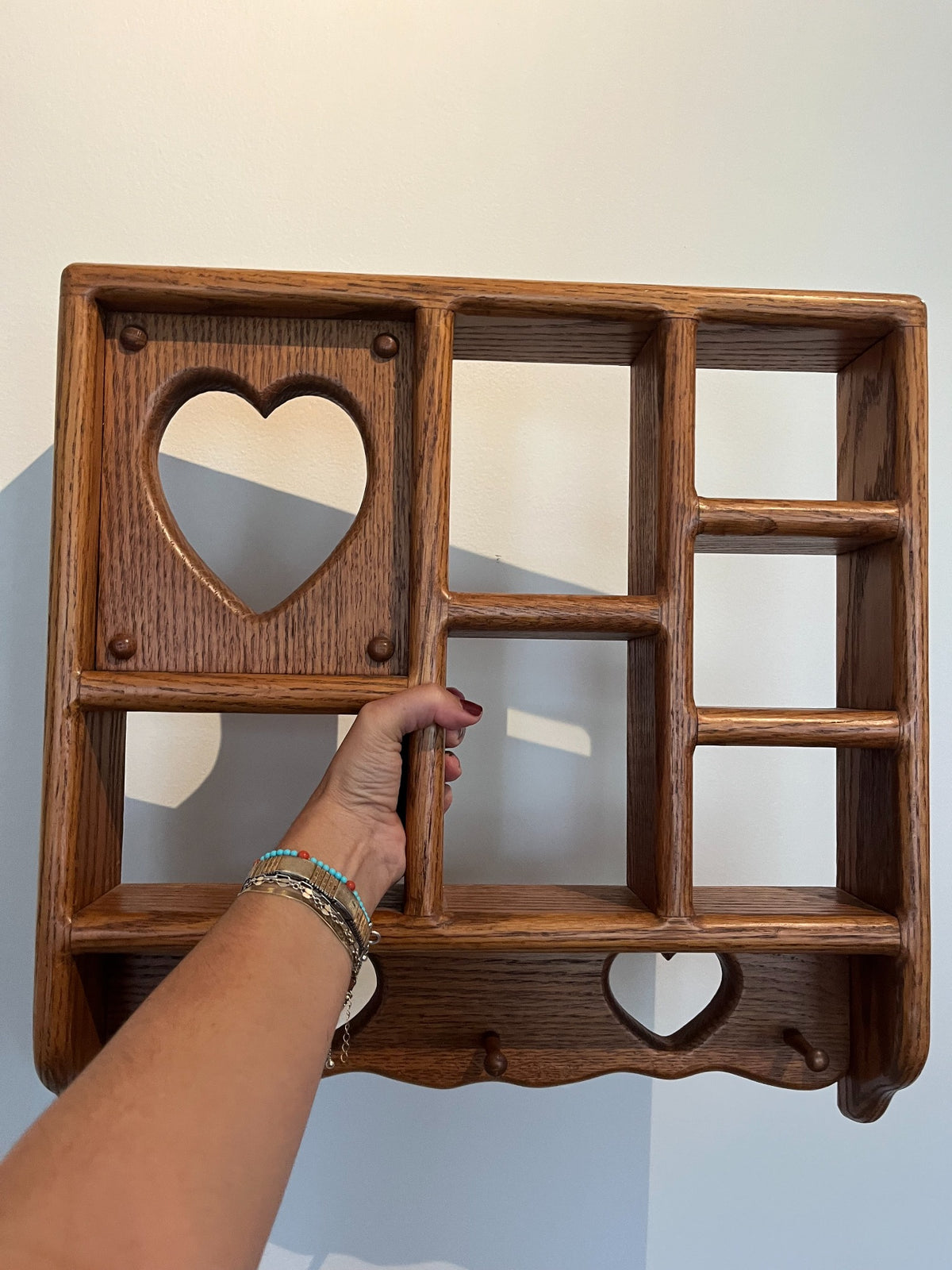 Vintage Oak Heart Whatnot Wall Shelf
