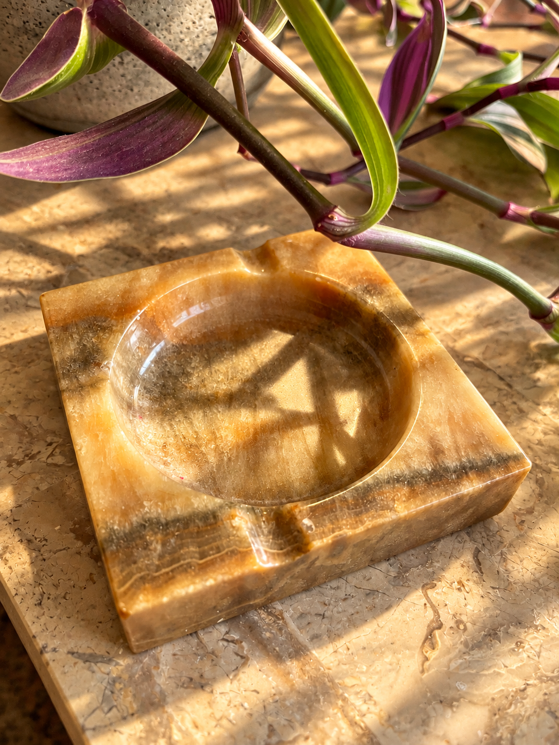 Vintage Honey Amber Stone Ashtray