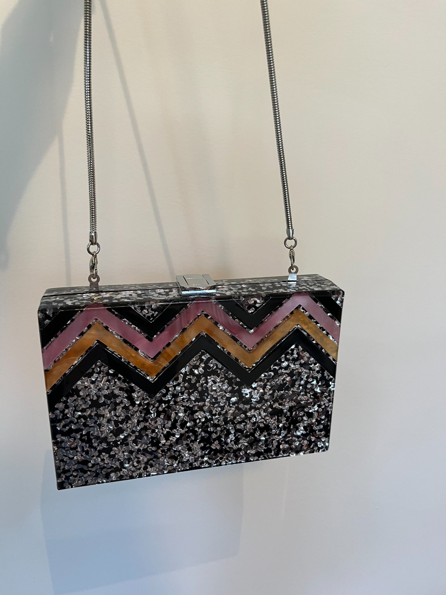 Vintage acrylic chevron glitter box clutch