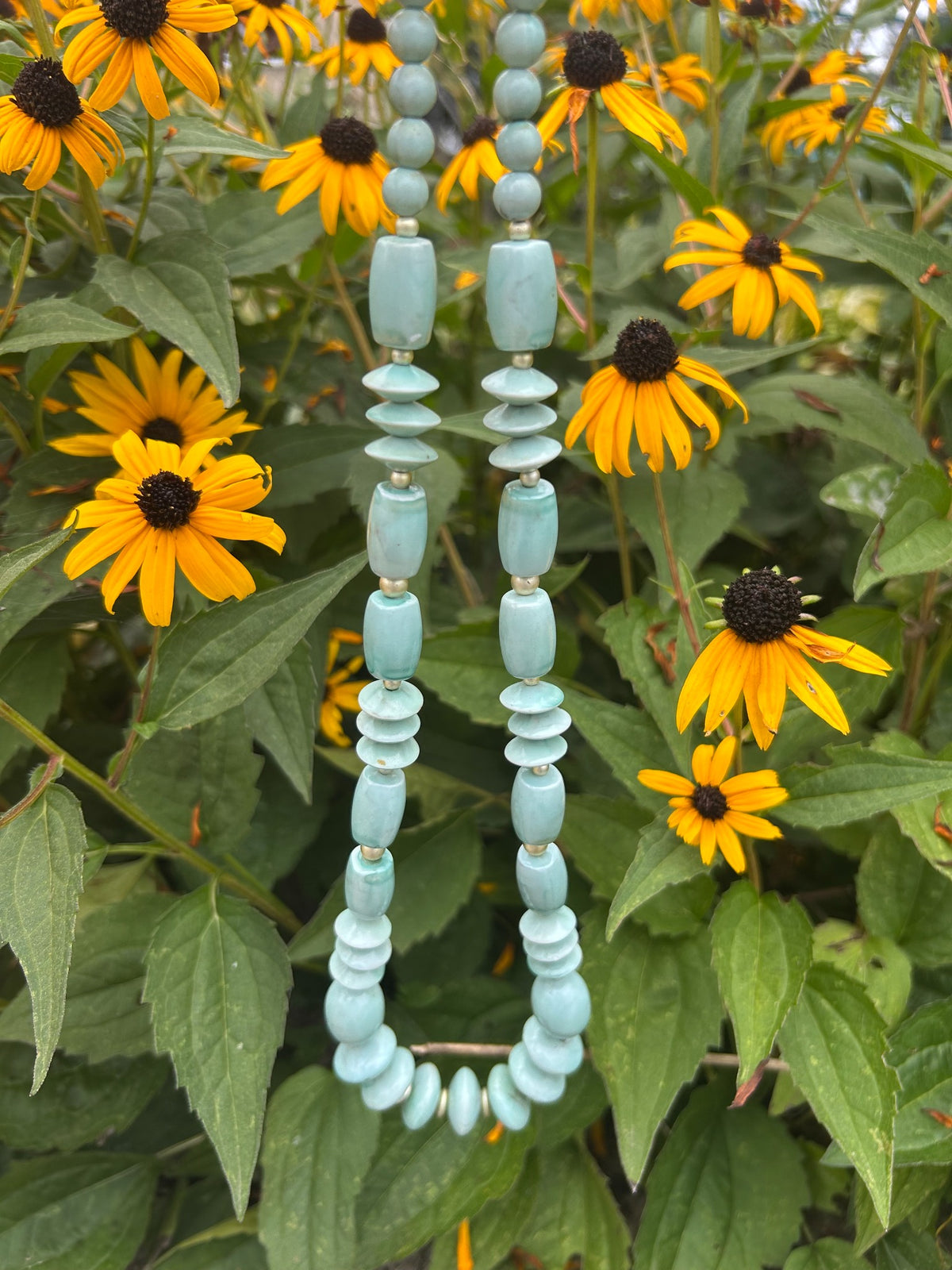 Vintage aqua geometric bead necklace