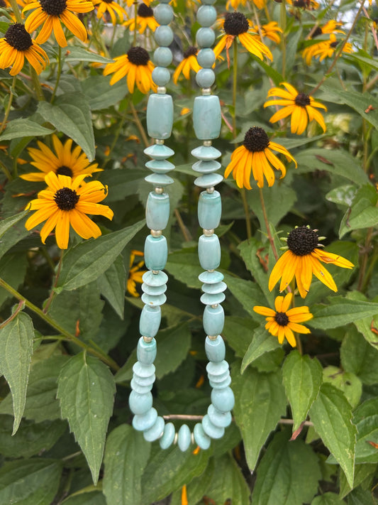 Vintage aqua geometric bead necklace