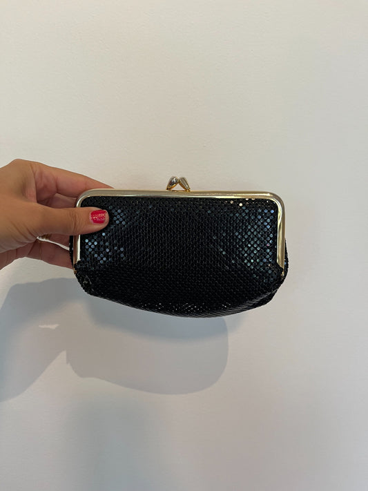 Vintage black metal mesh frame clutch