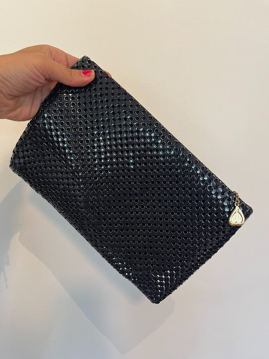 Vintage black metal mesh zip clutch
