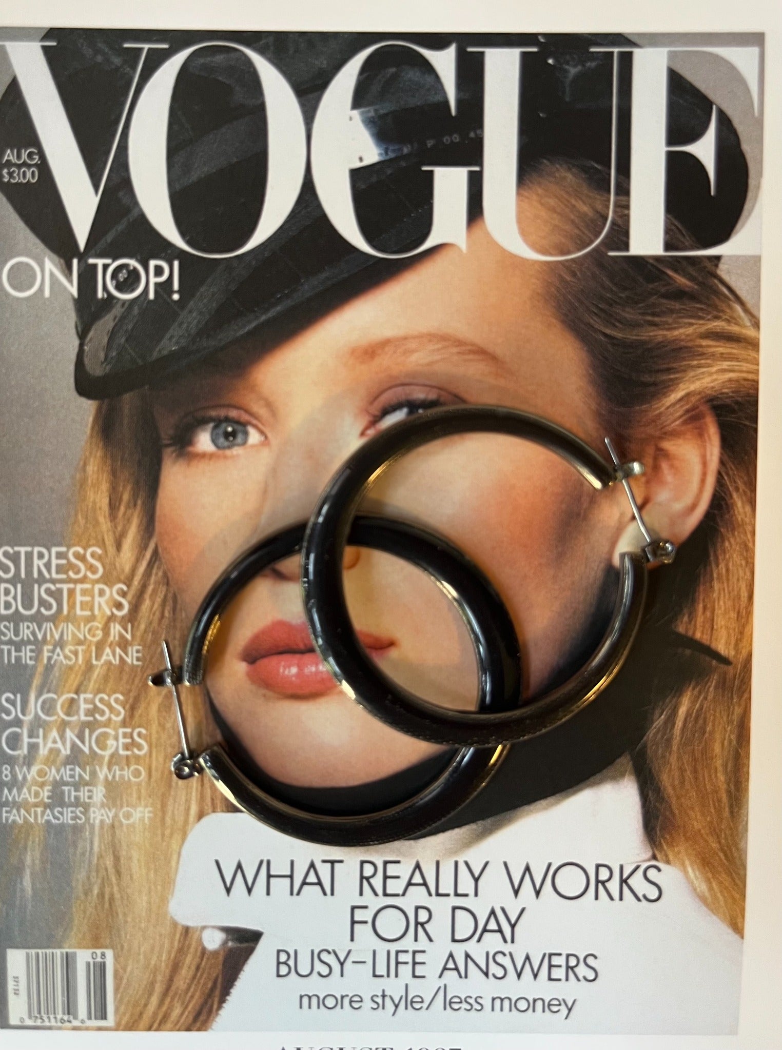 Vintage oversized black and gold-tone hoop earrings