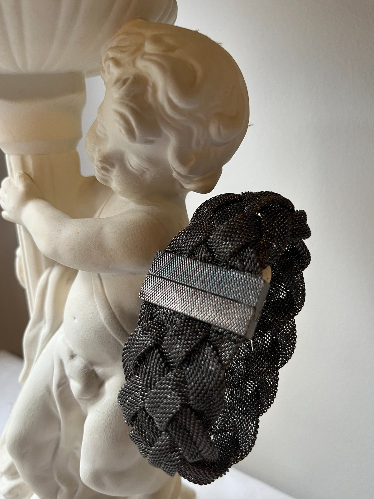 Vintage black woven mesh statement bracelet