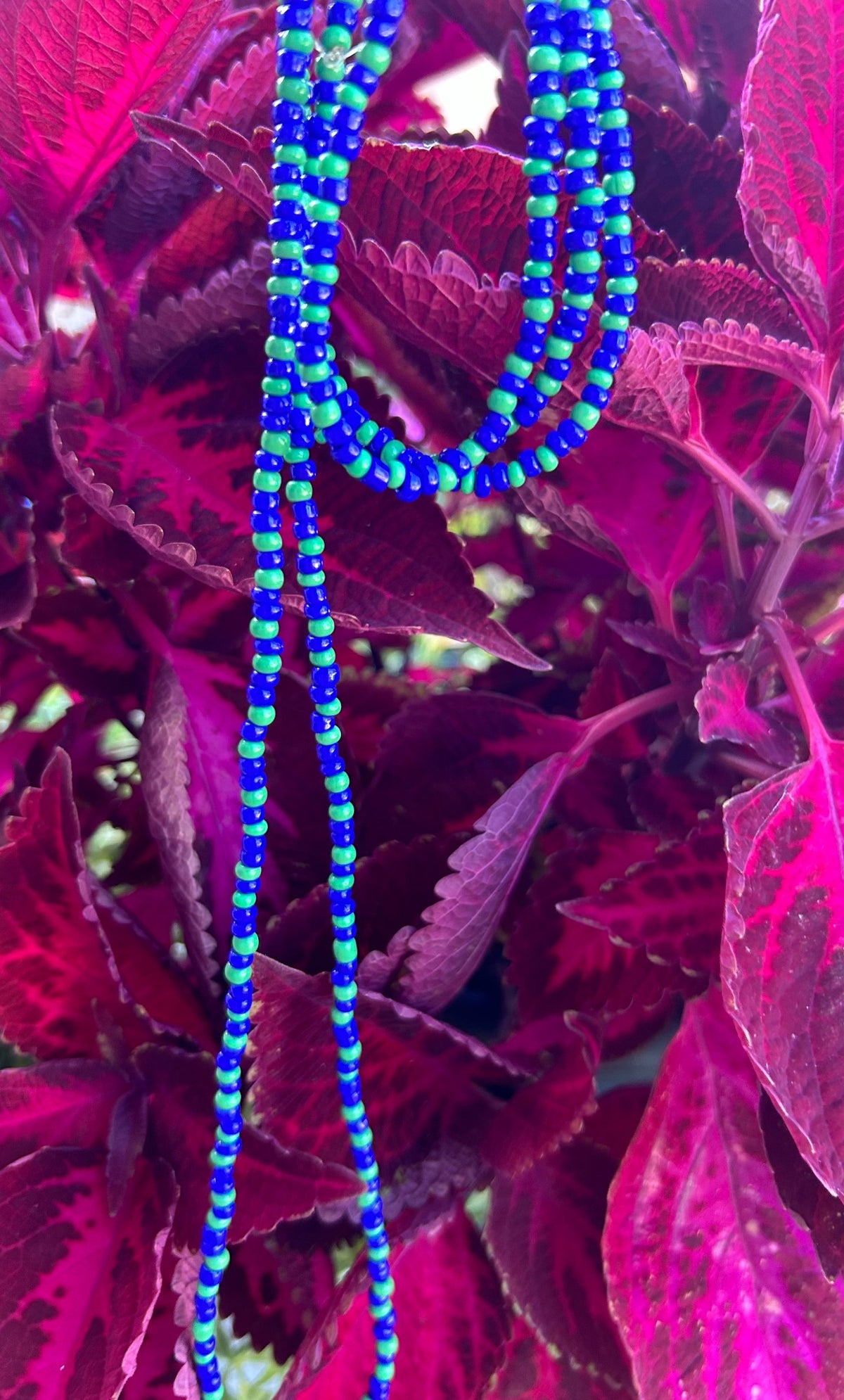 Vintage blue and green seed bead necklace