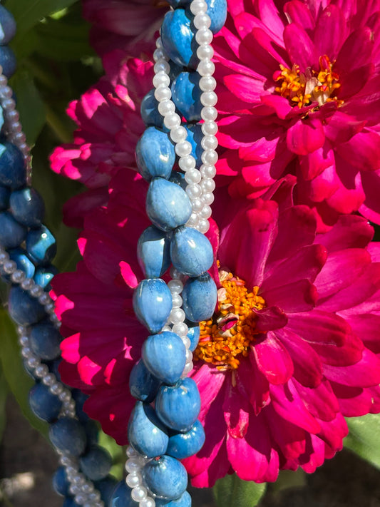 Vintage blue stone and pearl multistrand necklace