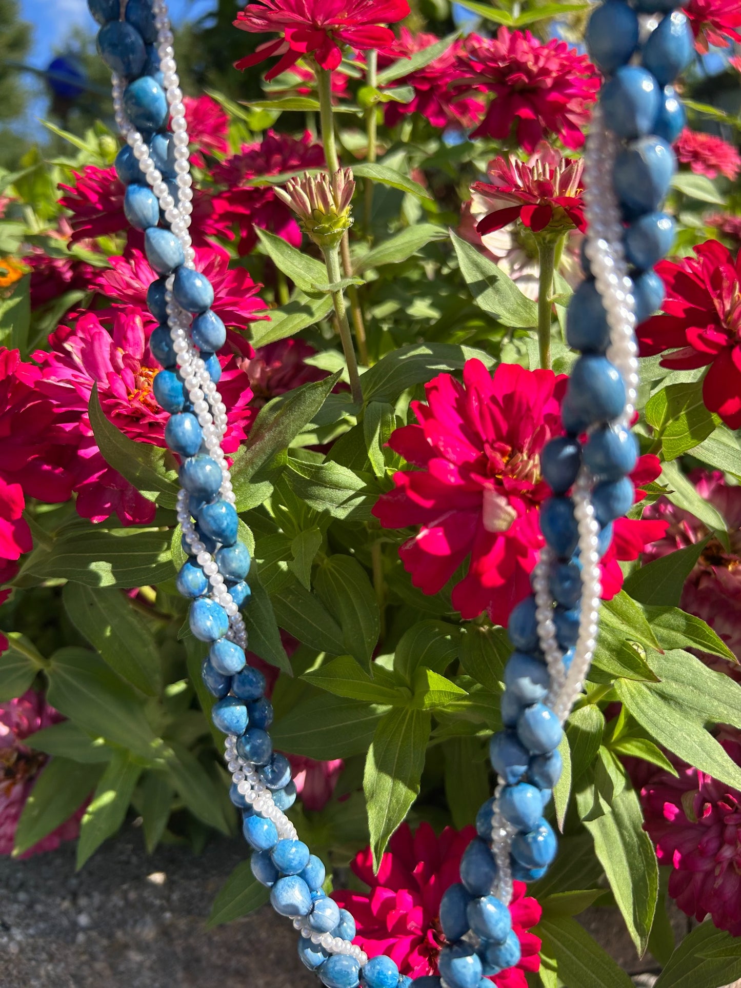 Vintage blue stone and pearl multistrand necklace