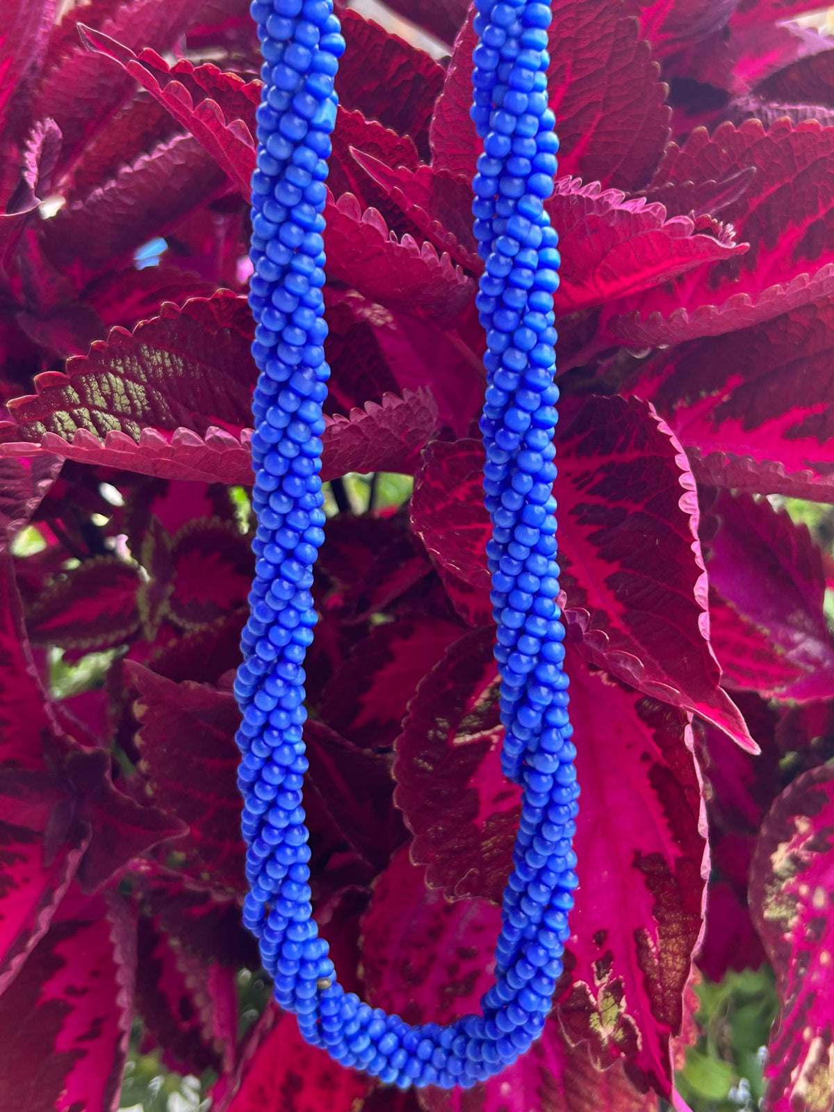 Vintage cobalt blue seed bead rope necklace