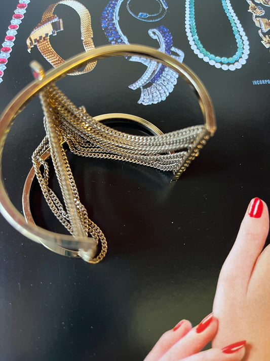 Vintage gold-tone chain fringe cuff bracelet