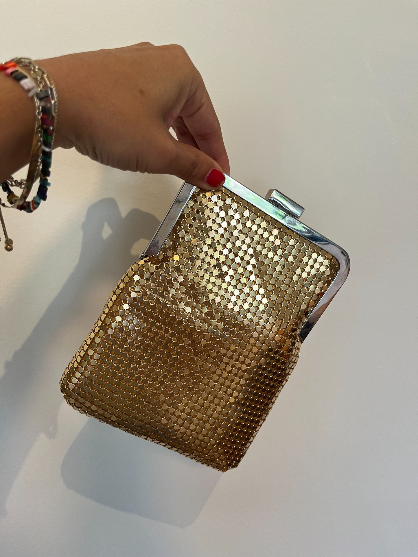 Vintage gold metal mesh evening bag