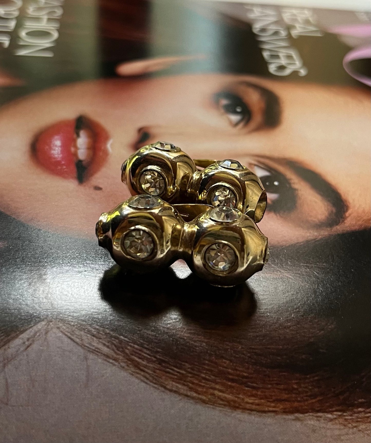 Vintage Gold-Tone Double Dome Rhinestone Earrings